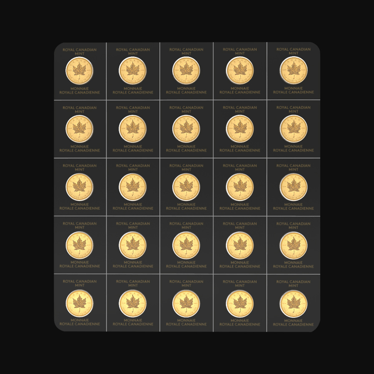 25 x 1 gram Canadian MapleGram Gold Coins - Zelta monētas un stieņi